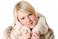 Blonde Girl With Blue Eyes Wearing A Fur Coat Royalty Free Stock Image Blonde Girl With Blue Eyes Wearing A Fur Coat Royalty Free Stock Image