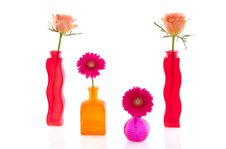 Flowers In Colorful Glass Vases Royalty Free Stock Image Flowers In Colorful Glass Vases Royalty Free Stock Image