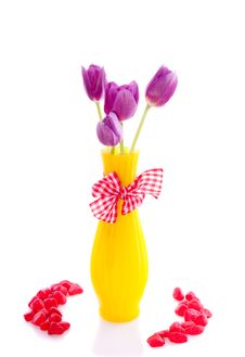 Purple Tulips In A Yellow Vase Stock Images Purple Tulips In A Yellow Vase Stock Images