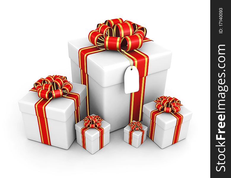 Gift boxes on the white background - 3d render. Gift boxes on the white background - 3d render