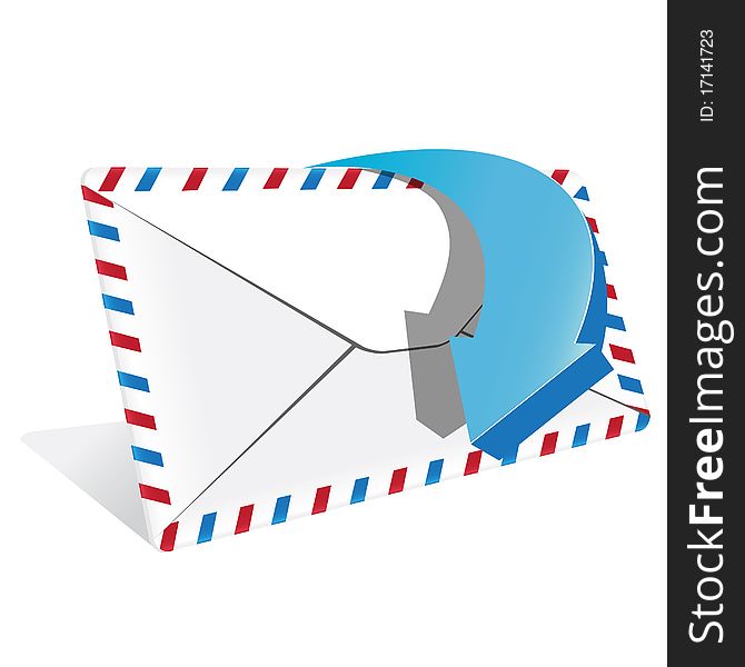 Abstract illustration, blue arrow around postal envelope. Abstract illustration, blue arrow around postal envelope