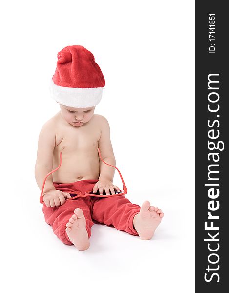 Isolated baby on white background on christmas time. Isolated baby on white background on christmas time