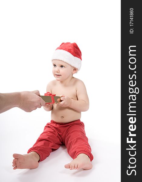 Isolated baby on white background on christmas time. Isolated baby on white background on christmas time