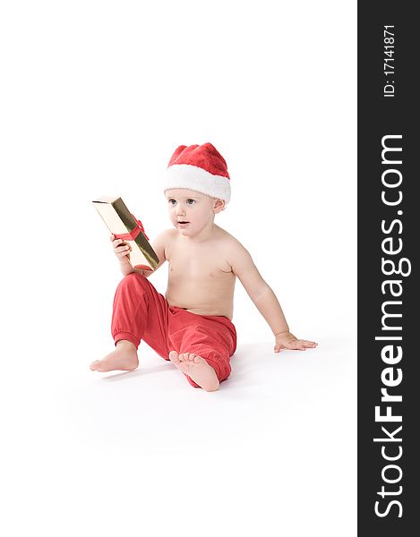 Isolated baby on white background on christmas time. Isolated baby on white background on christmas time