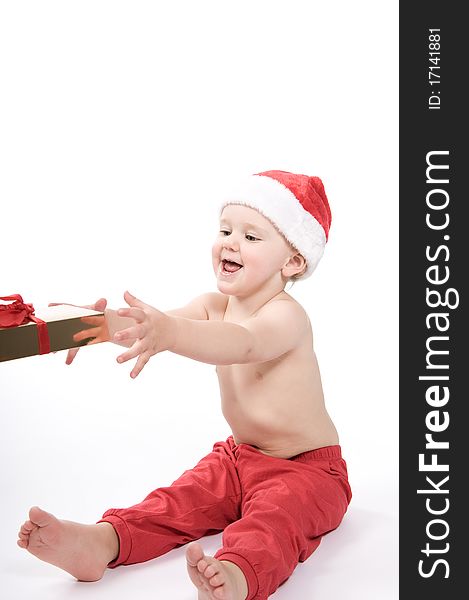 Isolated baby on white background on christmas time. Isolated baby on white background on christmas time