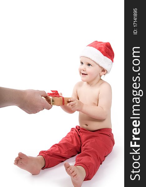 Isolated baby on white background on christmas time. Isolated baby on white background on christmas time