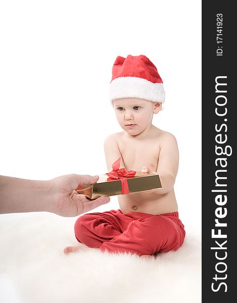 Isolated baby on white background on christmas time. Isolated baby on white background on christmas time