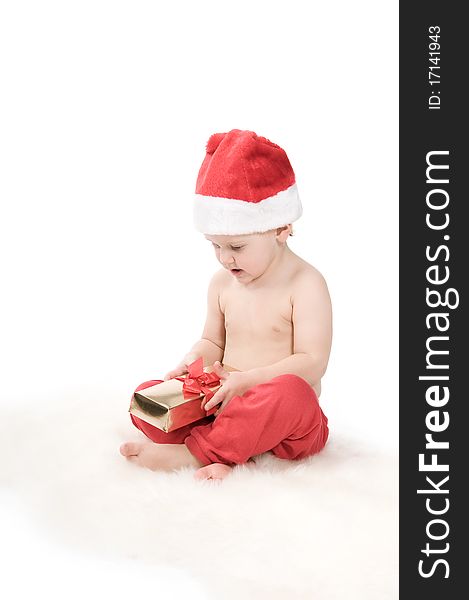 Isolated baby on white background on christmas time. Isolated baby on white background on christmas time