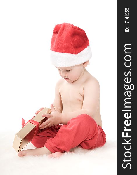 Isolated baby on white background on christmas time. Isolated baby on white background on christmas time