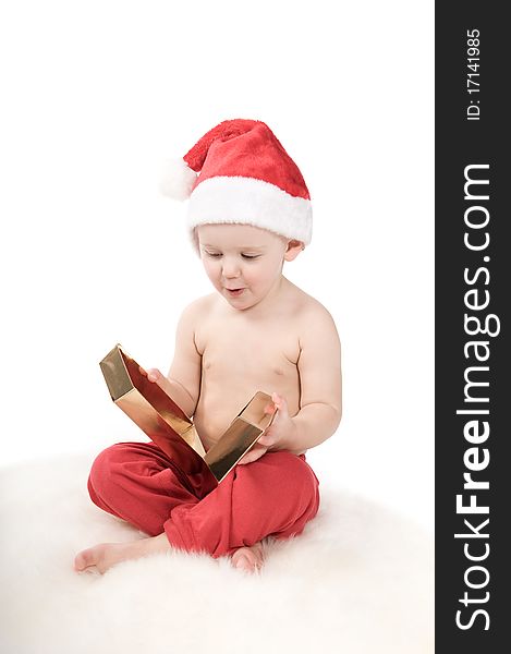 Isolated baby on white background on christmas time. Isolated baby on white background on christmas time