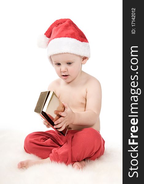 Isolated baby on white background on christmas time. Isolated baby on white background on christmas time