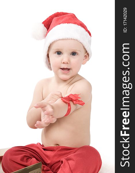 Isolated baby on white background on christmas time. Isolated baby on white background on christmas time