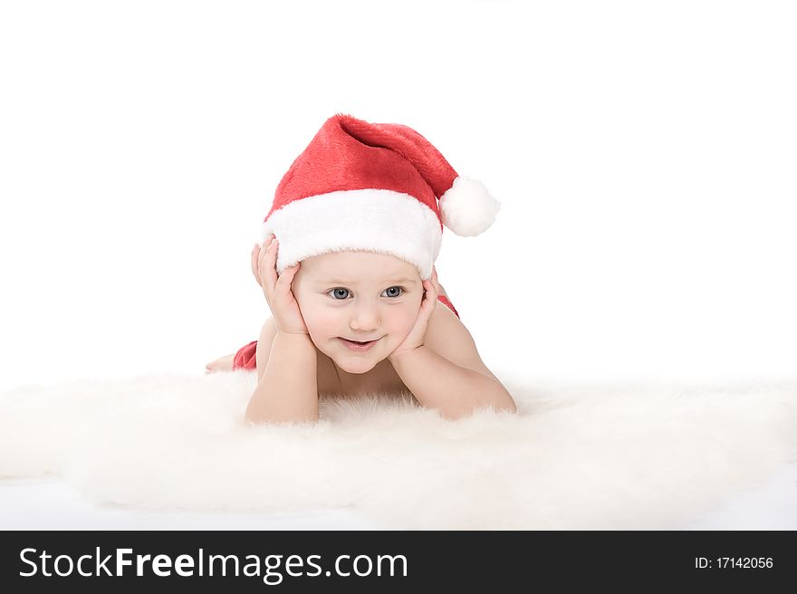 Isolated baby on white background on christmas time. Isolated baby on white background on christmas time