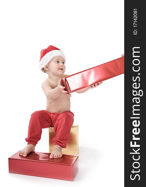 Isolated baby on white background on christmas time. Isolated baby on white background on christmas time