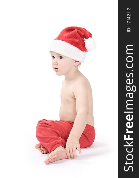 Isolated baby on white background on christmas time. Isolated baby on white background on christmas time