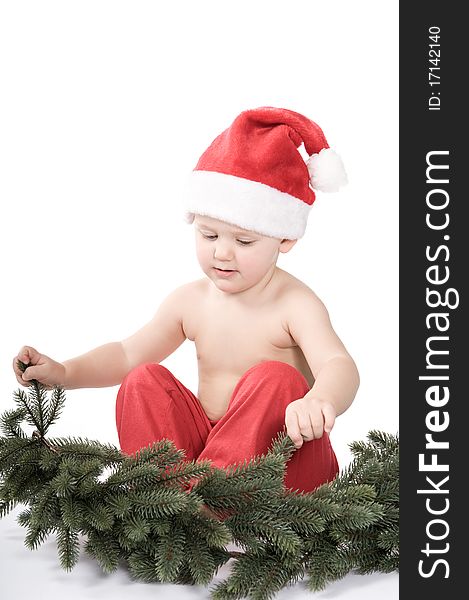 Isolated baby on white background on christmas time. Isolated baby on white background on christmas time