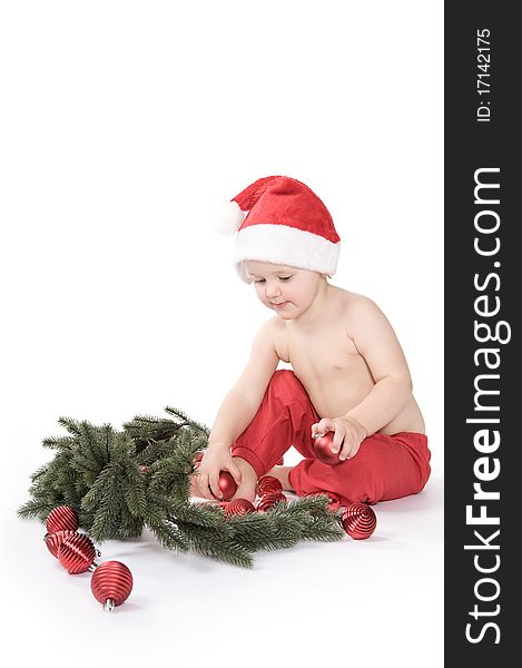 Isolated baby on white background on christmas time. Isolated baby on white background on christmas time