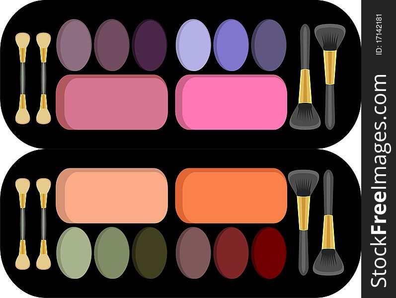 Complete set of makeup with eye shadow and lipstick