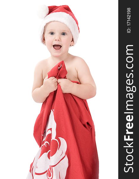 Isolated baby on white background on christmas time. Isolated baby on white background on christmas time