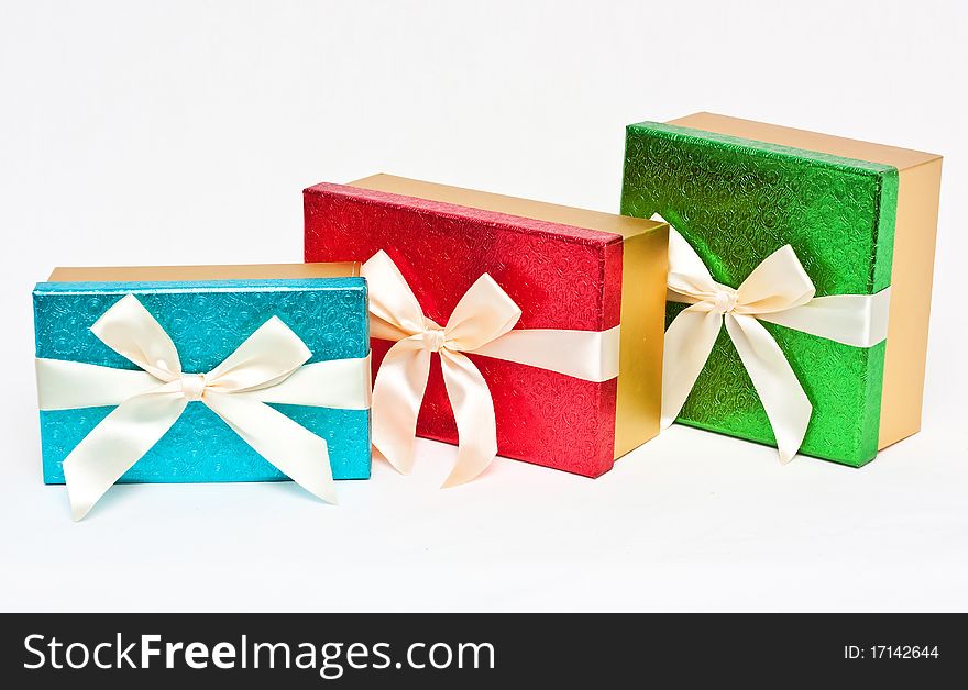Blue, green and red gift boxes