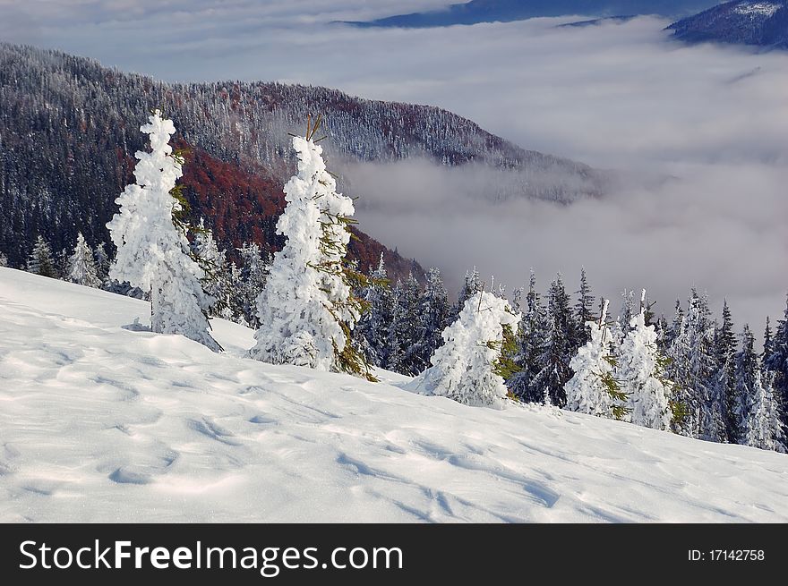 Winter landscape with snow in mountains Carpathians, Ukraine. Winter landscape with snow in mountains Carpathians, Ukraine