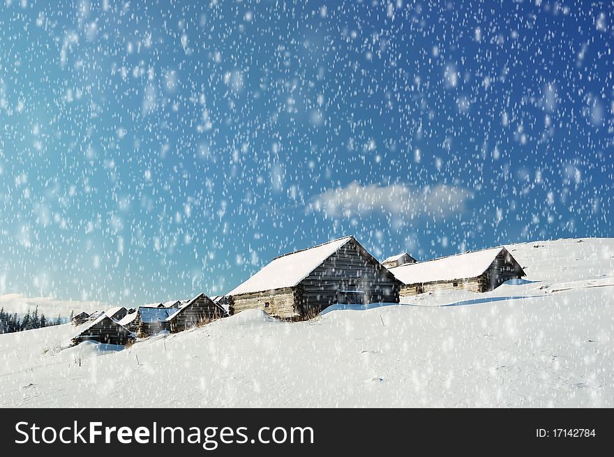 Winter landscape in mountains