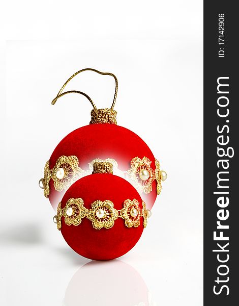 Red and gold ball with decoration for christmas tree