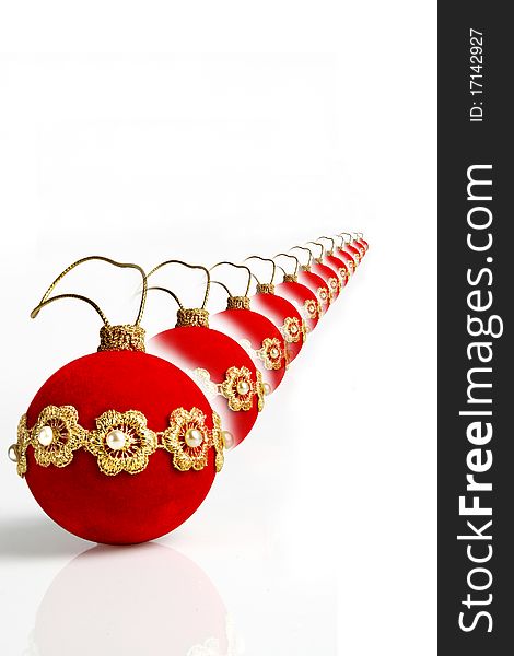 Red and gold ball with decoration for christmas tree