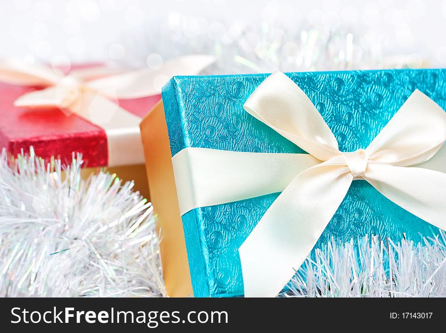 Gift boxes on christmas background