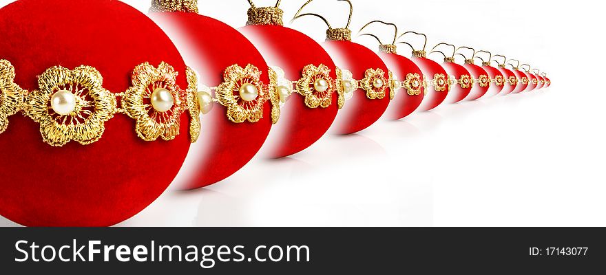 Red and gold ball with decoration for christmas tree