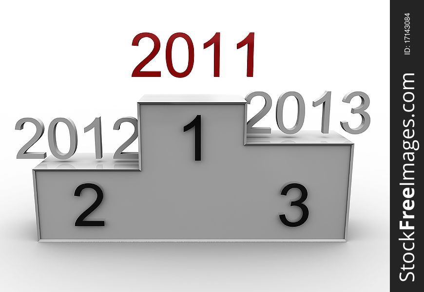 Podium with the years 2011, 2012, 2013. 3D