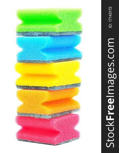 Tower of colorful sponges isolated