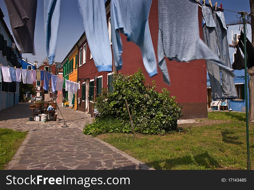 Drying of clothes on a Burano island