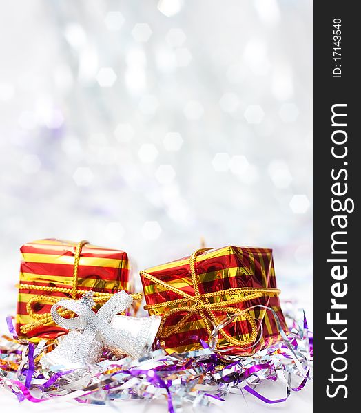 Christmas bright background with boxes. Christmas bright background with boxes