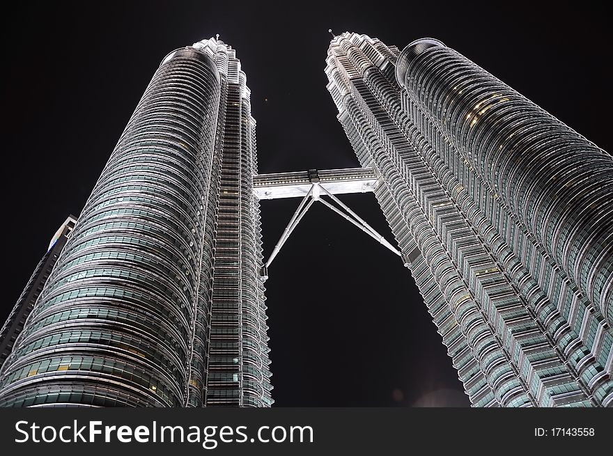 Night view of Petronas towers in Kuala Lumpur, Malaysia