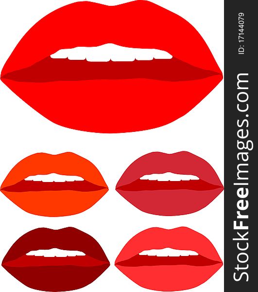 Set of colorful lips with white teeth. Set of colorful lips with white teeth