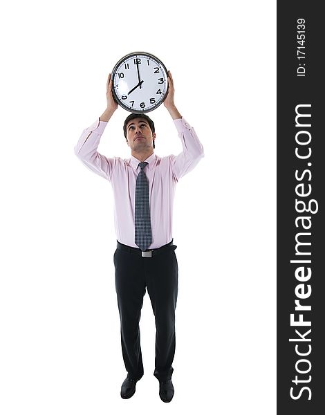 Stressed Businessman with Clock Above His Head