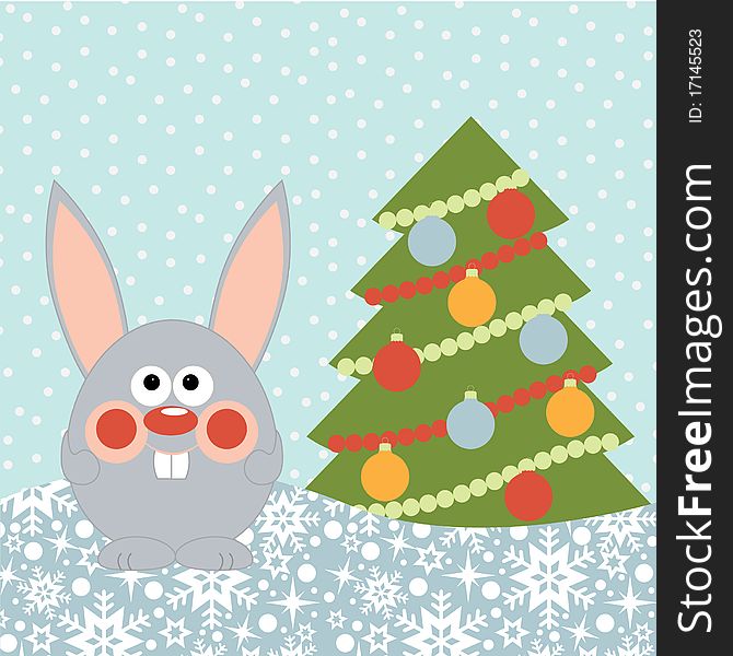 Vector Happy New Year illustration with cute happy rabbit. Vector Happy New Year illustration with cute happy rabbit
