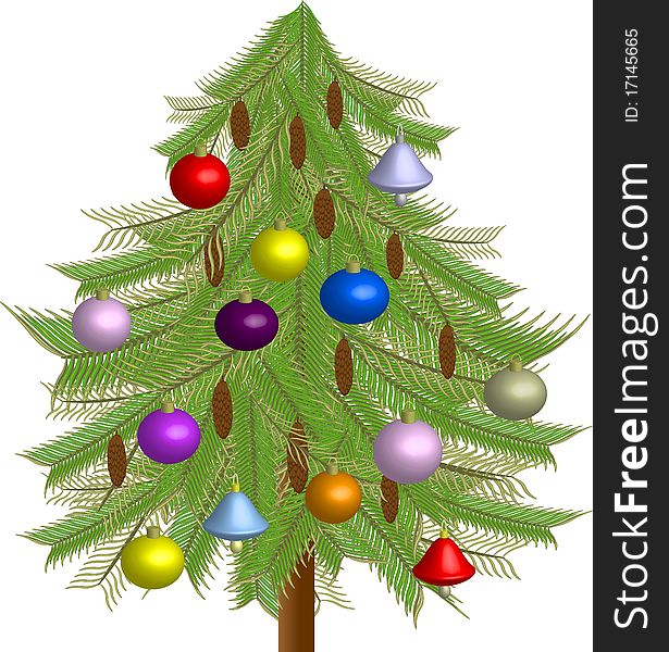 Christmas fir tree with balls and bells