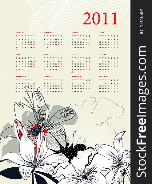 Template for calendar 2011. Decorative illustration