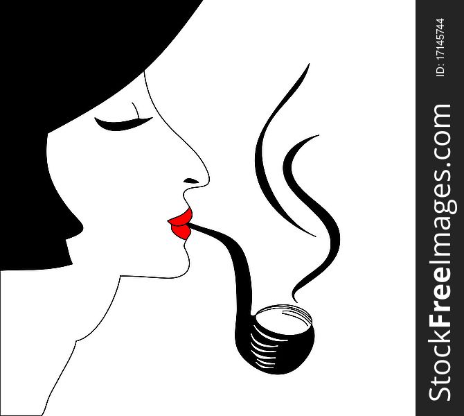 Portrait of smoking woman. Universal template for greeting card, web page, background