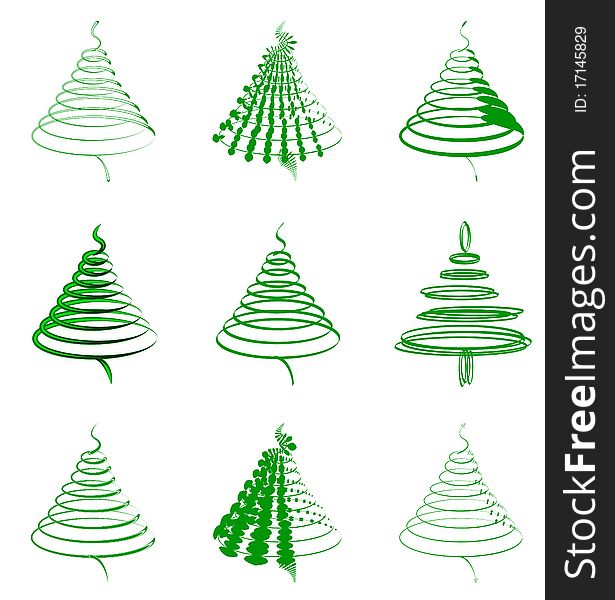 Set of green firs on a white background