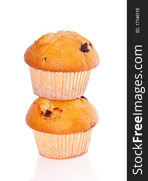 Two stacked muffins isolated over white