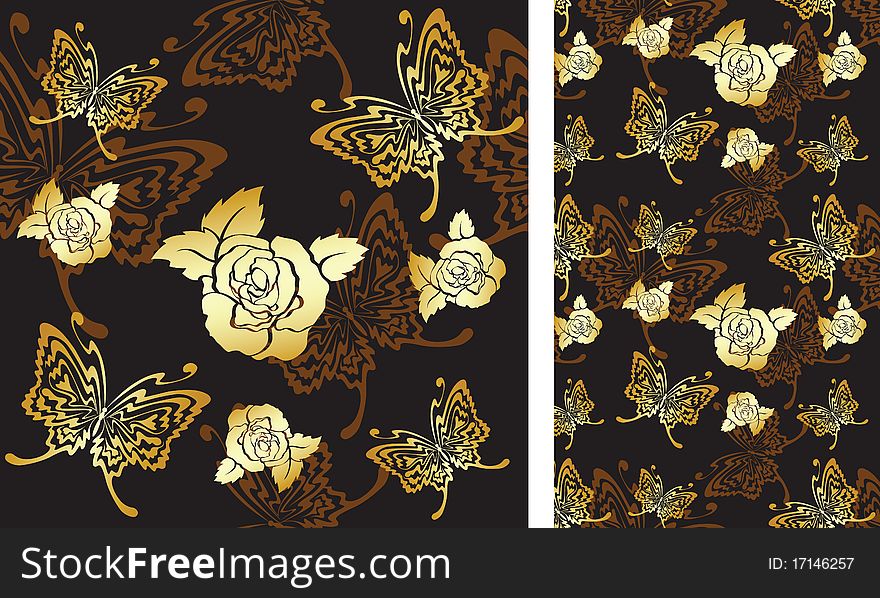 background with roses and butterflies