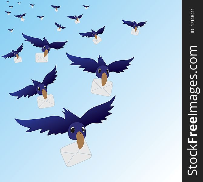 Flying birds with envelopes in their beaks