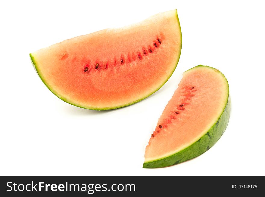 Ripe and juicy water melon slice isolated on white background. Ripe and juicy water melon slice isolated on white background