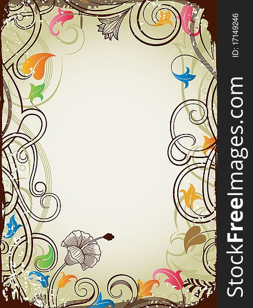 Illustration of floral scroll on grunge background. Illustration of floral scroll on grunge background.