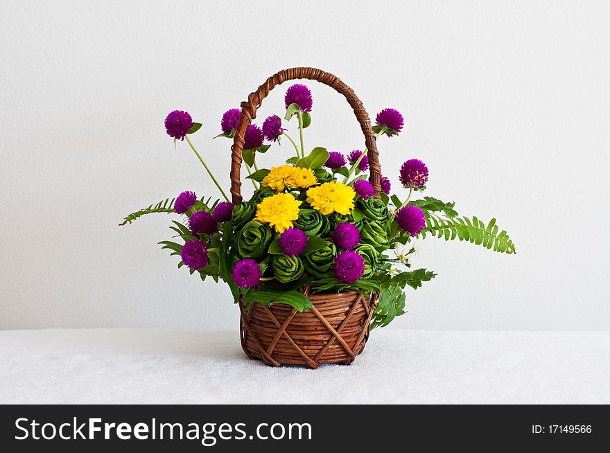 Colorful Flowers In Brown Basket