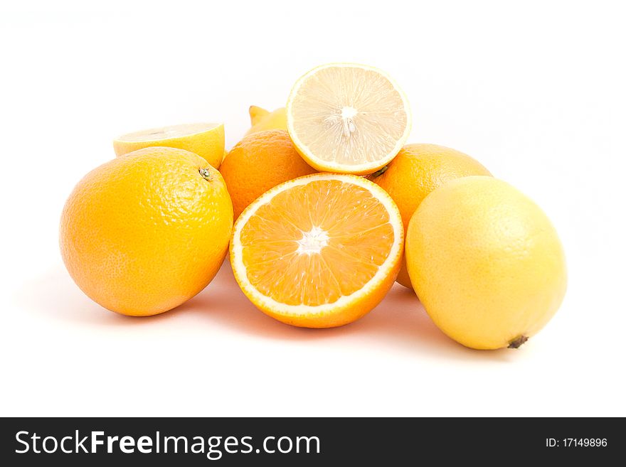 Group cut lemon and orange isolated on white background. Group cut lemon and orange isolated on white background