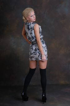 Beautiful Young Woman In Dress And Stockings Royalty Free Stock Photos Beautiful Young Woman In Dress And Stockings Royalty Free Stock Photos